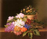Johan Laurentz Jensen - Apple Blossoms, Lilac, Violas, Cornflowers and Primroses on